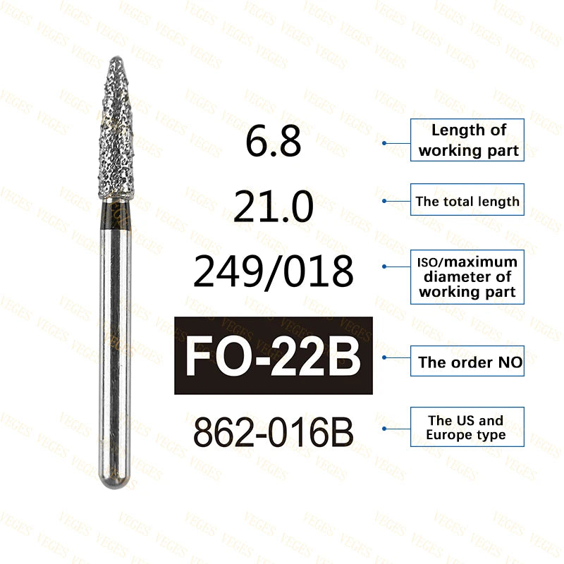 FO Type 10Pcs Dental Diamond Bur Stainless Steel Bur FG 1.6mm for High Speed Handpiece Polishing Teeth