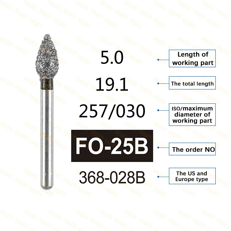 FO Type 10Pcs Dental Diamond Bur Stainless Steel Bur FG 1.6mm for High Speed Handpiece Polishing Teeth