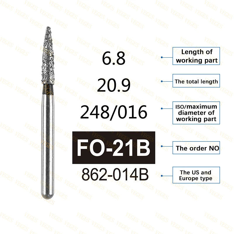 FO Type 10Pcs Dental Diamond Bur Stainless Steel Bur FG 1.6mm for High Speed Handpiece Polishing Teeth