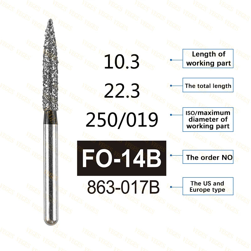 FO Type 10Pcs Dental Diamond Bur Stainless Steel Bur FG 1.6mm for High Speed Handpiece Polishing Teeth