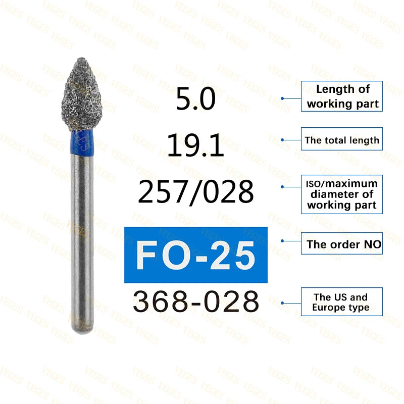 FO Type 10Pcs Dental Diamond Bur Stainless Steel Bur FG 1.6mm for High Speed Handpiece Polishing Teeth