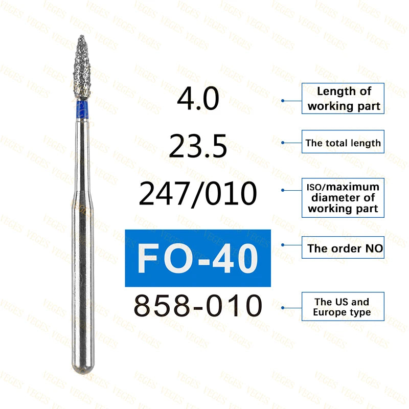 FO Type 10Pcs Dental Diamond Bur Stainless Steel Bur FG 1.6mm for High Speed Handpiece Polishing Teeth