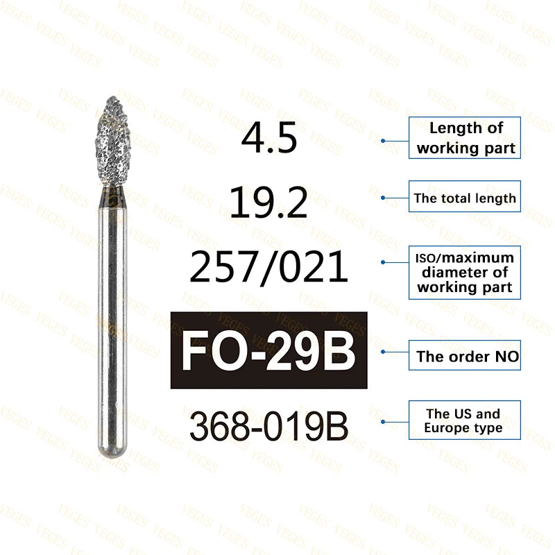 FO Type 10Pcs Dental Diamond Bur Stainless Steel Bur FG 1.6mm for High Speed Handpiece Polishing Teeth