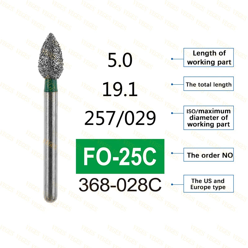 FO Type 10Pcs Dental Diamond Bur Stainless Steel Bur FG 1.6mm for High Speed Handpiece Polishing Teeth