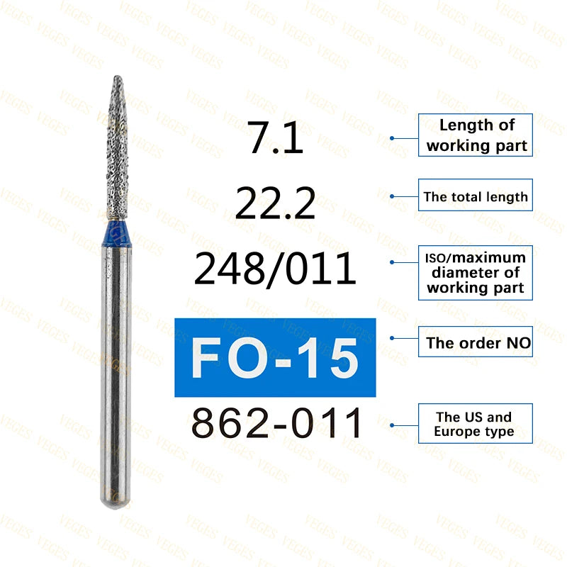 FO Type 10Pcs Dental Diamond Bur Stainless Steel Bur FG 1.6mm for High Speed Handpiece Polishing Teeth