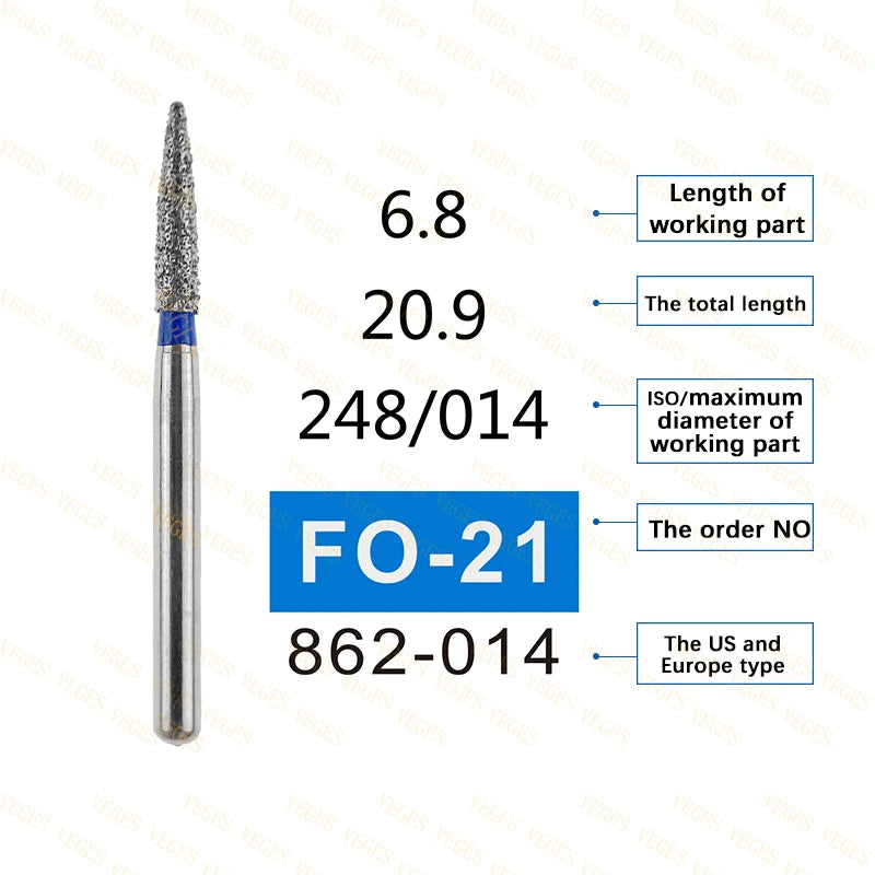 FO Type 10Pcs Dental Diamond Bur Stainless Steel Bur FG 1.6mm for High Speed Handpiece Polishing Teeth