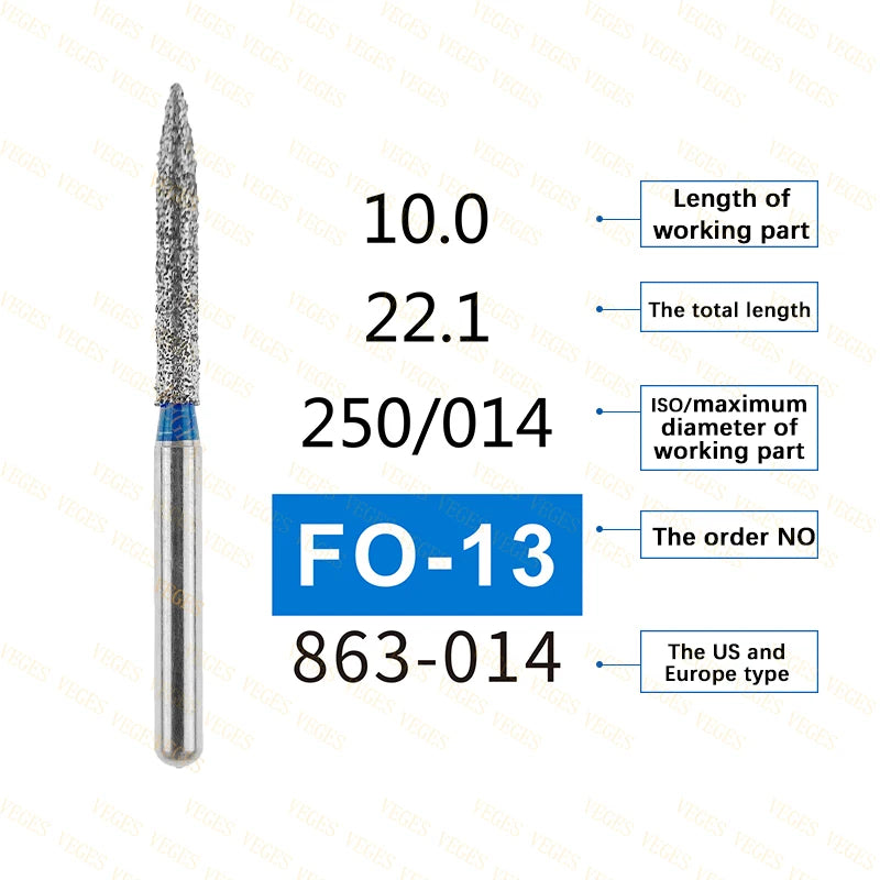 FO Type 10Pcs Dental Diamond Bur Stainless Steel Bur FG 1.6mm for High Speed Handpiece Polishing Teeth