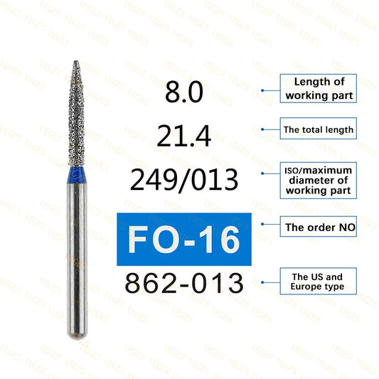 FO Type 10Pcs Dental Diamond Bur Stainless Steel Bur FG 1.6mm for High Speed Handpiece Polishing Teeth