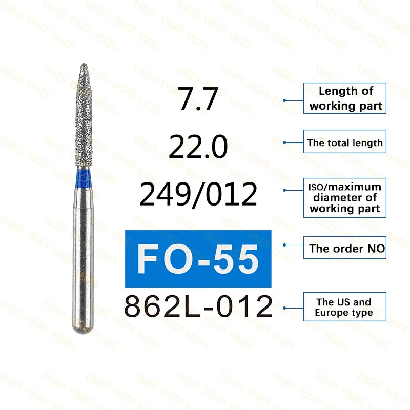 FO Type 10Pcs Dental Diamond Bur Stainless Steel Bur FG 1.6mm for High Speed Handpiece Polishing Teeth