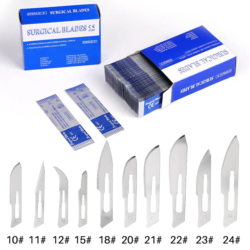 100PCS Dental Surgical Scalpel Sterilized Blades Disposable Carbon Steel Medical Surgery Knife Stainless Steel