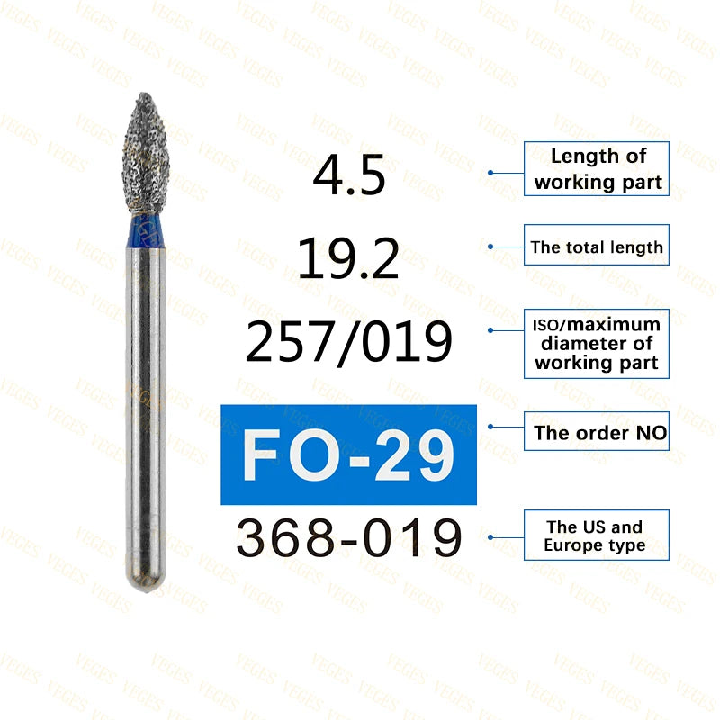 FO Type 10Pcs Dental Diamond Bur Stainless Steel Bur FG 1.6mm for High Speed Handpiece Polishing Teeth
