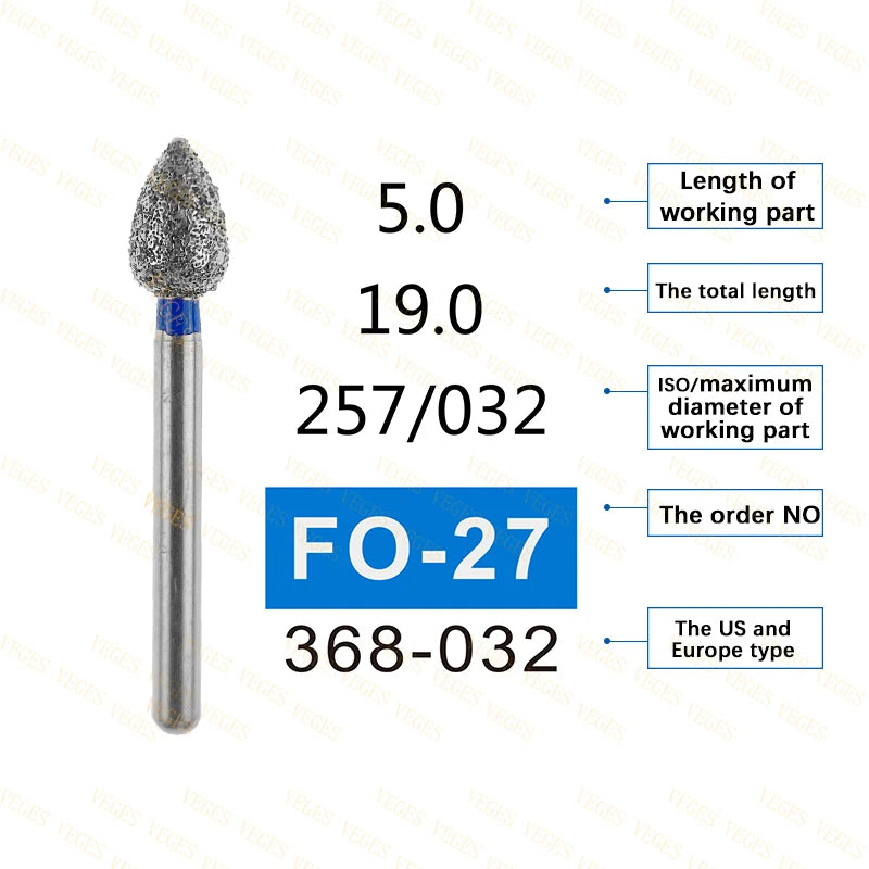 FO Type 10Pcs Dental Diamond Bur Stainless Steel Bur FG 1.6mm for High Speed Handpiece Polishing Teeth