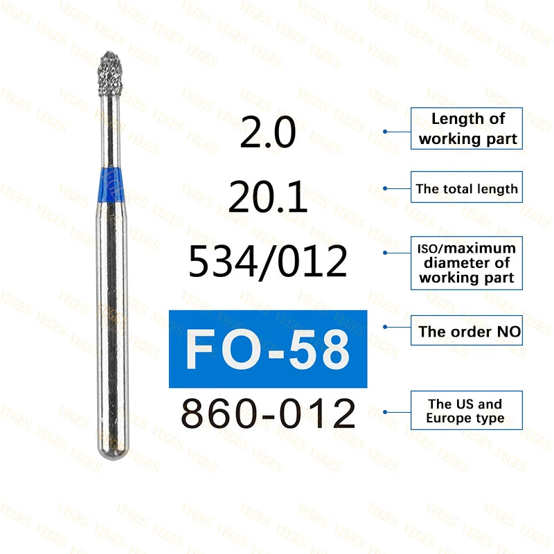 FO Type 10Pcs Dental Diamond Bur Stainless Steel Bur FG 1.6mm for High Speed Handpiece Polishing Teeth