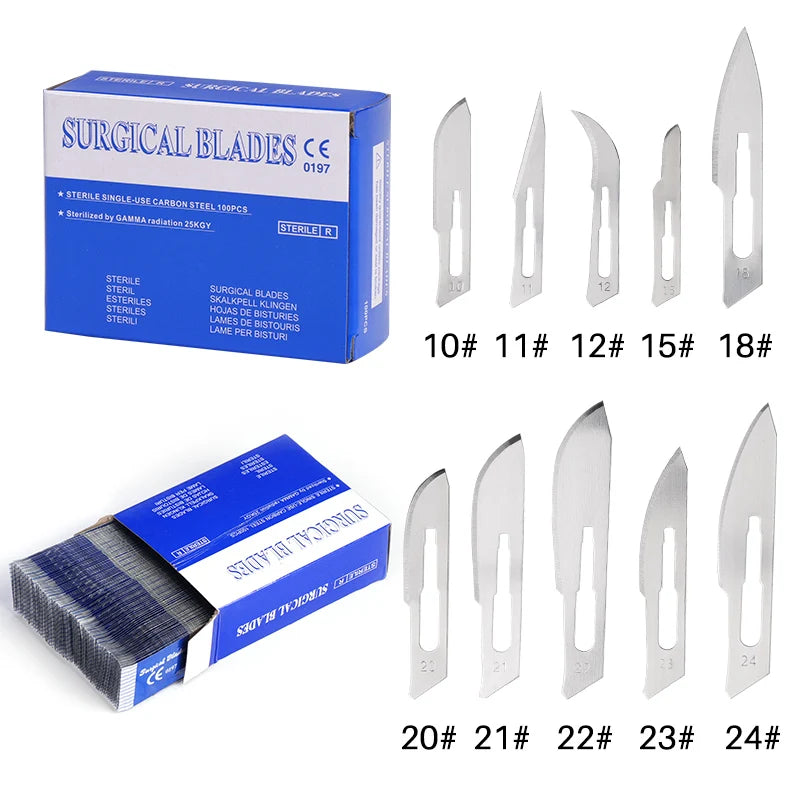 100PCS Dental Surgical Scalpel Sterilized Blades Disposable Carbon Steel Medical Surgery Knife Stainless Steel