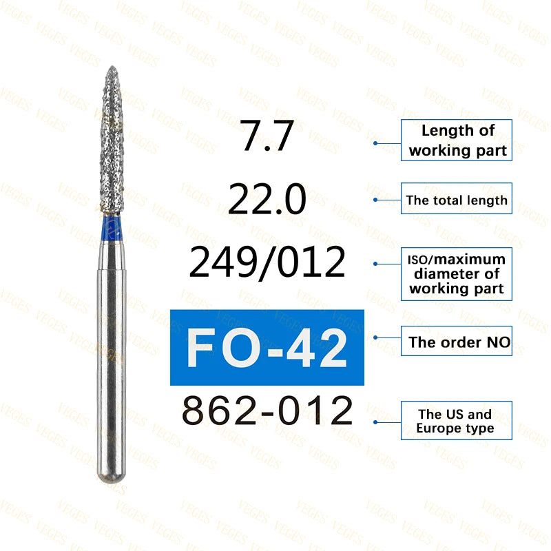 FO Type 10Pcs Dental Diamond Bur Stainless Steel Bur FG 1.6mm for High Speed Handpiece Polishing Teeth