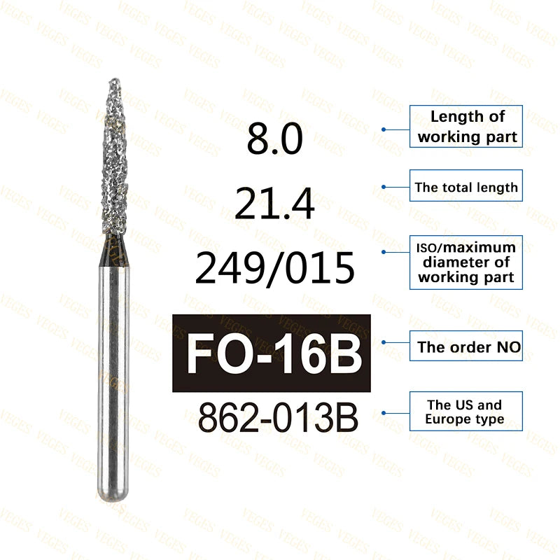 FO Type 10Pcs Dental Diamond Bur Stainless Steel Bur FG 1.6mm for High Speed Handpiece Polishing Teeth