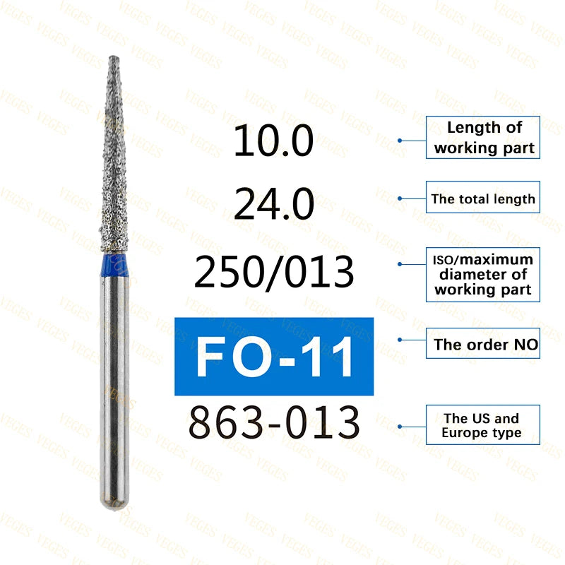 FO Type 10Pcs Dental Diamond Bur Stainless Steel Bur FG 1.6mm for High Speed Handpiece Polishing Teeth