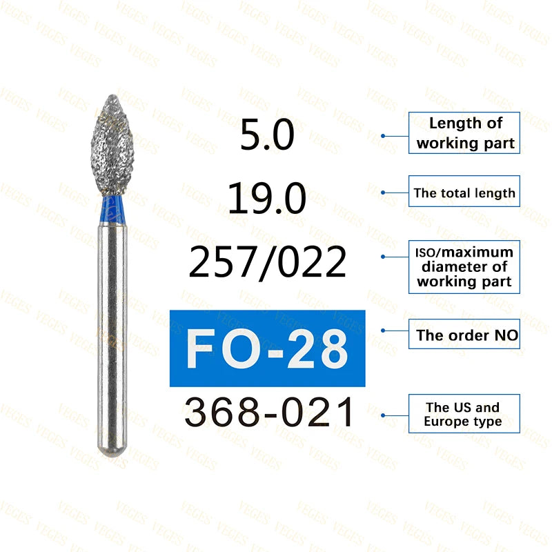 FO Type 10Pcs Dental Diamond Bur Stainless Steel Bur FG 1.6mm for High Speed Handpiece Polishing Teeth