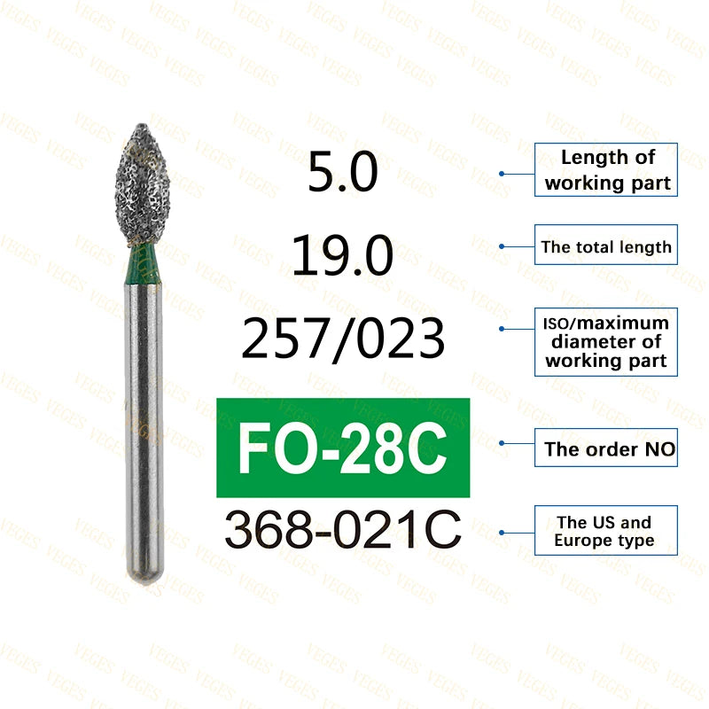 FO Type 10Pcs Dental Diamond Bur Stainless Steel Bur FG 1.6mm for High Speed Handpiece Polishing Teeth