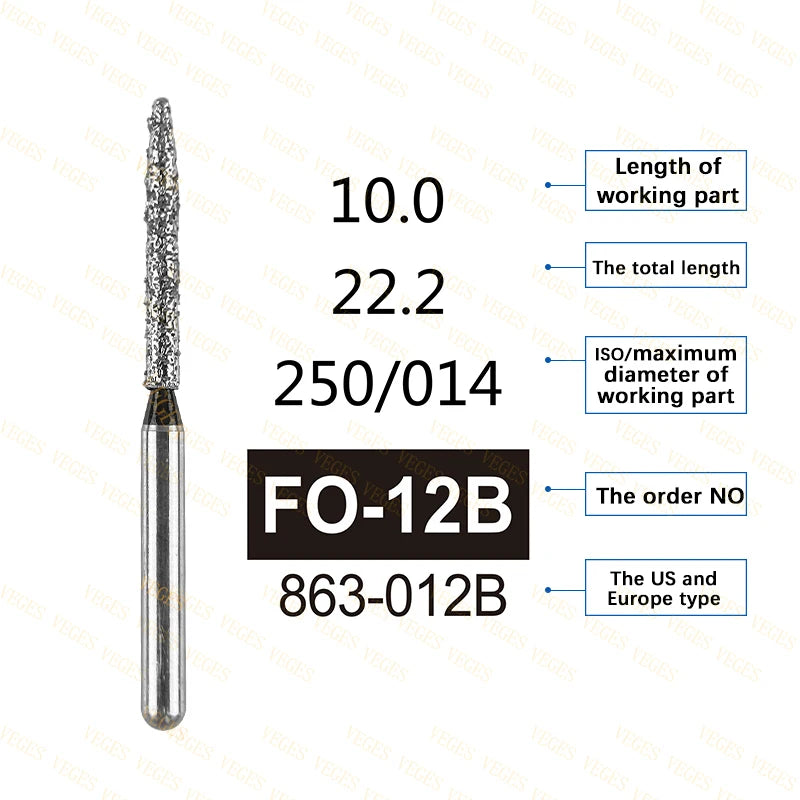 FO Type 10Pcs Dental Diamond Bur Stainless Steel Bur FG 1.6mm for High Speed Handpiece Polishing Teeth