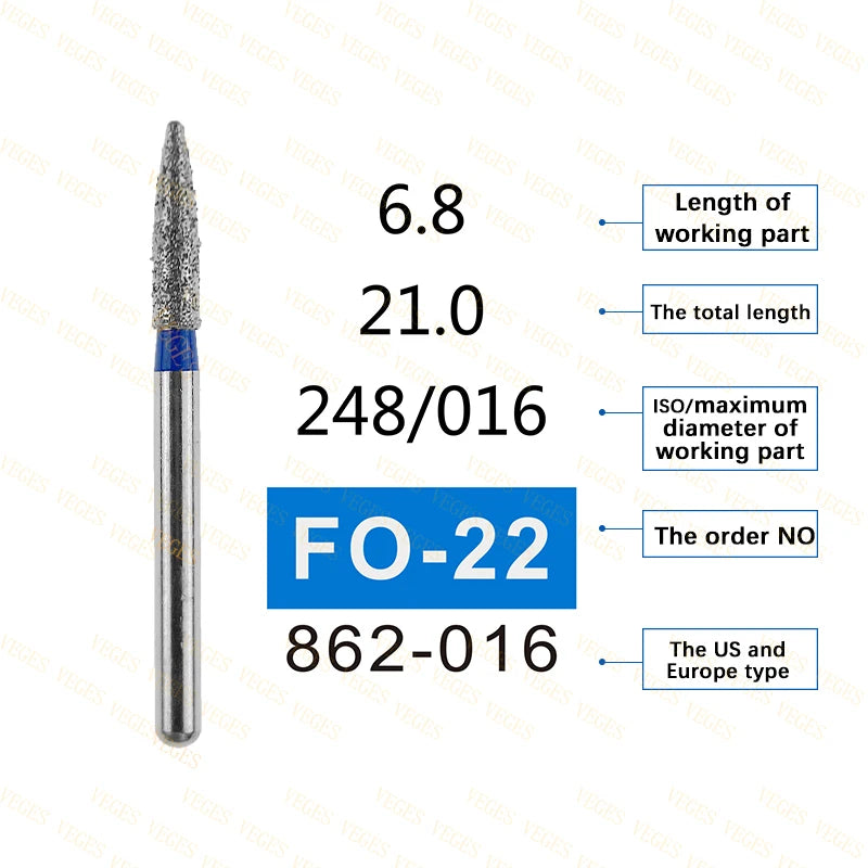 FO Type 10Pcs Dental Diamond Bur Stainless Steel Bur FG 1.6mm for High Speed Handpiece Polishing Teeth