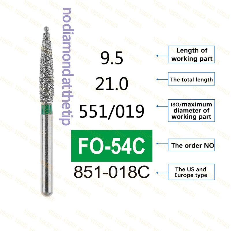 FO Type 10Pcs Dental Diamond Bur Stainless Steel Bur FG 1.6mm for High Speed Handpiece Polishing Teeth