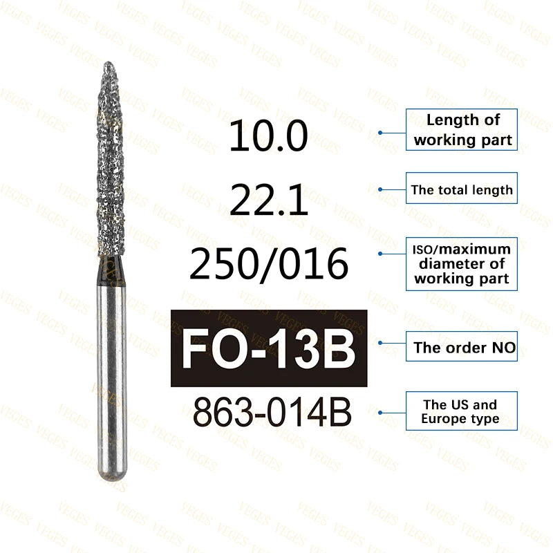 FO Type 10Pcs Dental Diamond Bur Stainless Steel Bur FG 1.6mm for High Speed Handpiece Polishing Teeth