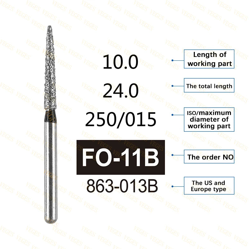 FO Type 10Pcs Dental Diamond Bur Stainless Steel Bur FG 1.6mm for High Speed Handpiece Polishing Teeth