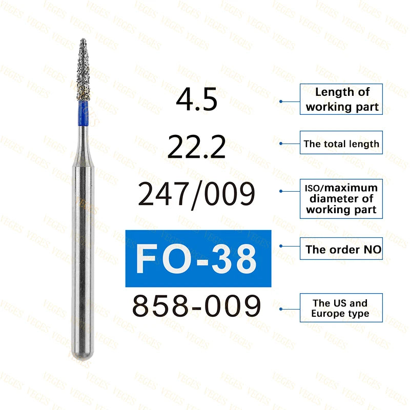 FO Type 10Pcs Dental Diamond Bur Stainless Steel Bur FG 1.6mm for High Speed Handpiece Polishing Teeth