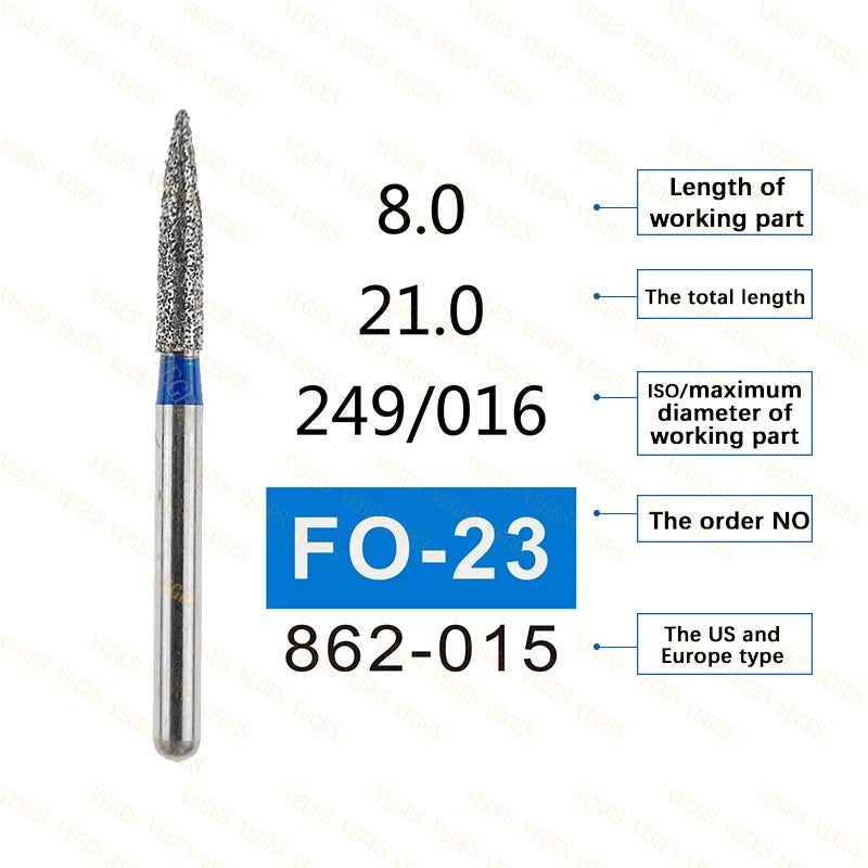 FO Type 10Pcs Dental Diamond Bur Stainless Steel Bur FG 1.6mm for High Speed Handpiece Polishing Teeth