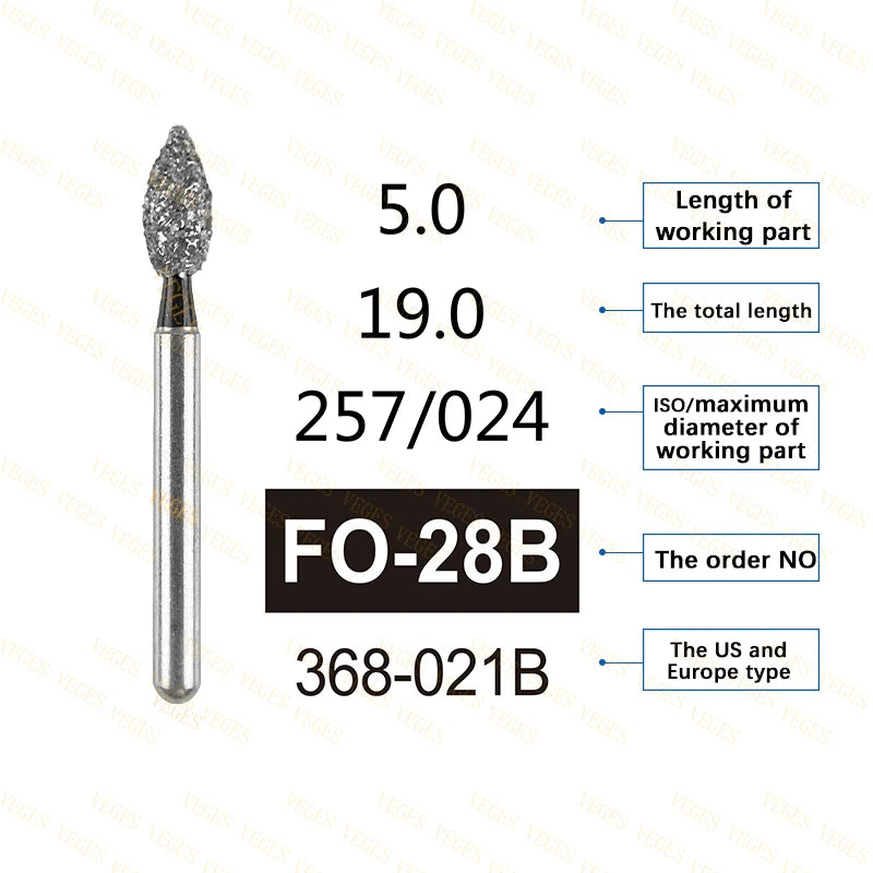 FO Type 10Pcs Dental Diamond Bur Stainless Steel Bur FG 1.6mm for High Speed Handpiece Polishing Teeth