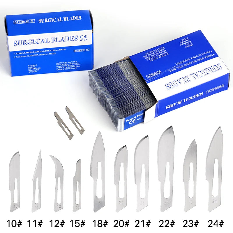 100PCS Dental Surgical Scalpel Sterilized Blades Disposable Carbon Steel Medical Surgery Knife Stainless Steel
