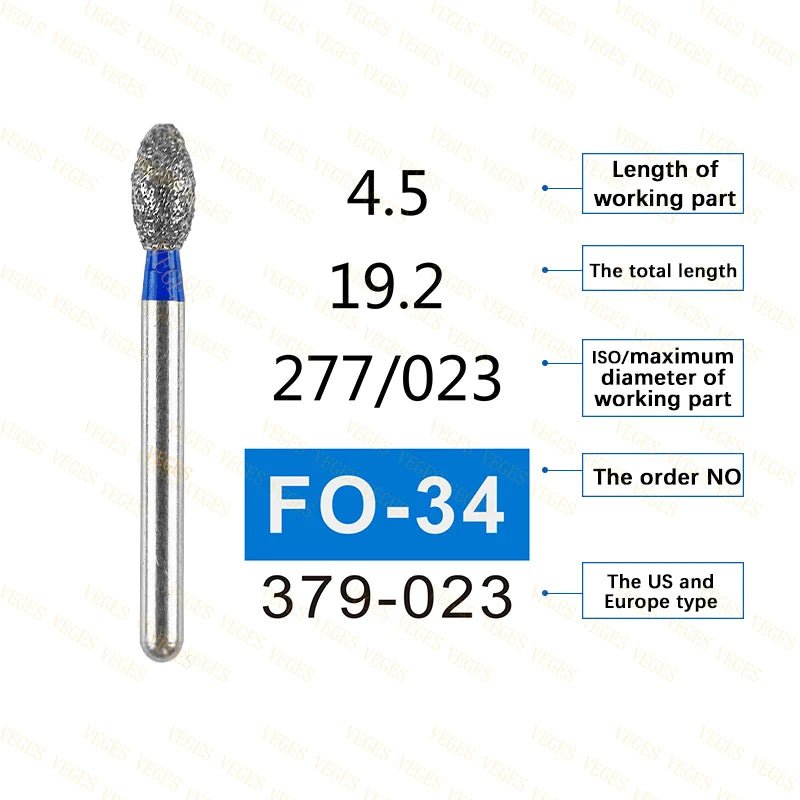 FO Type 10Pcs Dental Diamond Bur Stainless Steel Bur FG 1.6mm for High Speed Handpiece Polishing Teeth